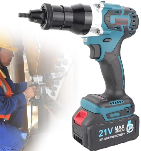 DPDZSW Remachadora de Tuercas Electrica, Remachadora Inalámbrica 21V, Pistola de Remaches Electrica con Batería, Profesionales Remachado automático Pistola Clavos para M3-M12,2Battery-5200mAh