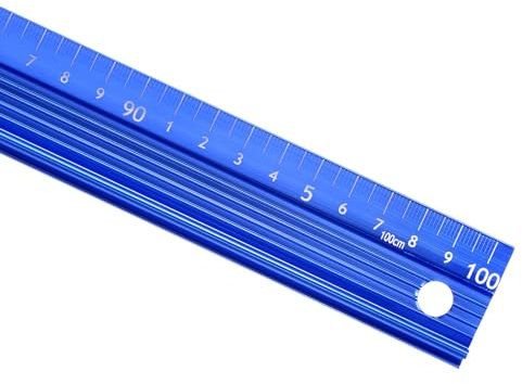 Kozelo Regla de Metal con Agarre Elevado - [100cm] Aleación de Aluminio Medición Precisa Regla Protectora Recta Azul para La Oficina Medición Corte y Dibujo Precisión de 1mm