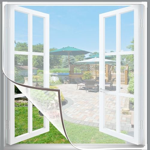 Fliegengitter Fenster Magnet, 130 x 150 cm DIY Insektenschutz Magnetfenster, Bokaiya Moskitonetz Fenster, Weiß Magnet Rahmen für Fliegengitter Fenster Mückengitter ohne Bohren (Weiß)