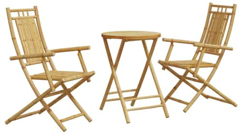 vidaXL Bistroset 3-TLG., Balkonmöbel Klappbar, Bistrotisch Klapptisch 2 Klappstühle, Gartenmöbel Garnitur Balkonset Sitzgruppe, Bambus