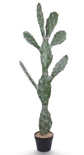 Yuwinron Pianta artificiale di cactus in vaso, 130 cm, finto cactus del deserto, grande pianta con fioriera nera, per casa, giardino, ufficio, decorazione interna ed esterna