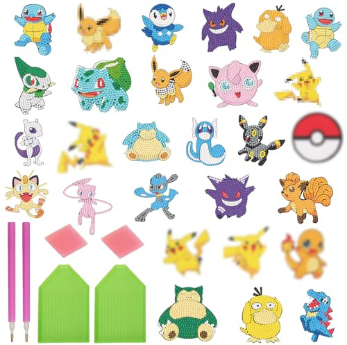 COQOYO Diamond Painting Kinder Sticker Set, 28 Stück 5D Diamant Malerei Bilder, Cartoon Anime Mini Diamant Mosaik Aufkleber, Kleine DIY Kunst Basteln Kit für Jungen Mädchen und Erwachsene Anfänger