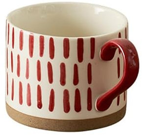 Becher Kaffeetasse Retro Keramik große Kapazität Becher mit Henkel Becher Home Office Vintage Design Rot Becher,B,400