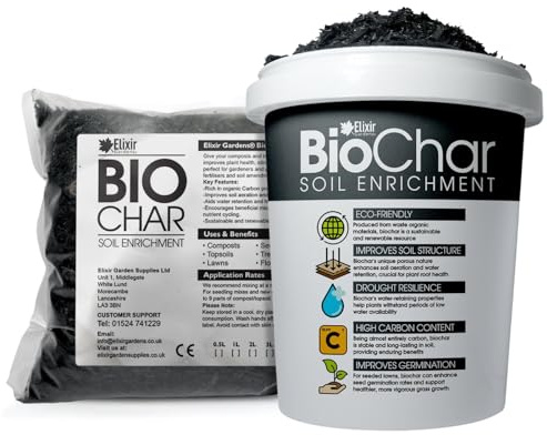 Elixir Gardens BioChar Organic Soil Improver, Enricher & Conditioner | Active Carbon Charcoal Topsoil & Compost Enchancer for Planting, Potting & Terrariums | 10L Bag