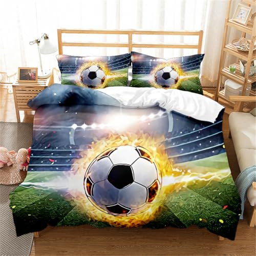 Tomifine Set Copripiumino Calcio 3 Pezzi Calcio Sport Biancheria da Letto per Bambini Ragazzi Ragazze Morbido Microfibra Copripiumino con 2 Federe (Singolo 135x200 cm,Giallo)