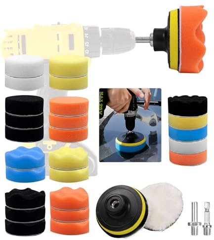 80mm Polierschwämme Pads,32 Stück Polier set,Polierpads,Auto Schwämme Pads Polieraufsatz,Auto Polieren Pads für Akkuschrauber,Poliermaschine,Polierauflage,Bohrmaschine Polieren,Schleifen,Wachsen