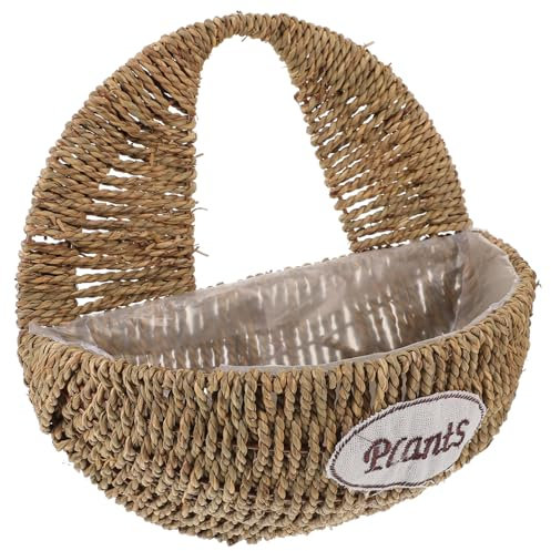 IWOWHERO Gewebter Blumenkorb Wandhalterung Dekokorb Hängekorb Für Pflanzen Blumentopf Für Innenbereich Robust Aus Grasmaterial Geeignet Für Terrasse Veranda Balkon Und Zuhause