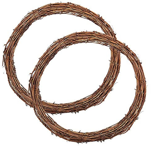 35cm Natural Grapevine Wreath, Vine Branch Ring for DIY Autumn Christmas Crafting, Front Door Wall Hanging Round Plain Decor, Wedding and Party (2PCS)