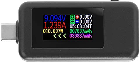 Telituny Medidor de Voltímetro del Tester USB, KWS-1902C USB C Tester Voltímetro Amperímetro 2 en 1 USB Bidireccional Digital Probador Tipo C, USB C Power Tester con Pantalla a Color, DC4‑30V