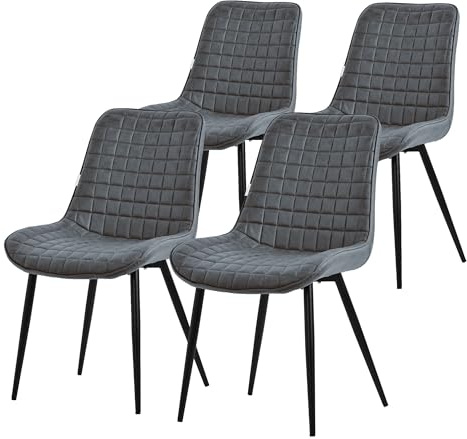 ML-Design matsalsstolar set om 4, antracit, sits i konstläder med svarta metallben, köksstolar med ryggstöd, vardagsrumsstolar, stoppade stolar för matsal/kontor, stoppade fåtöljer