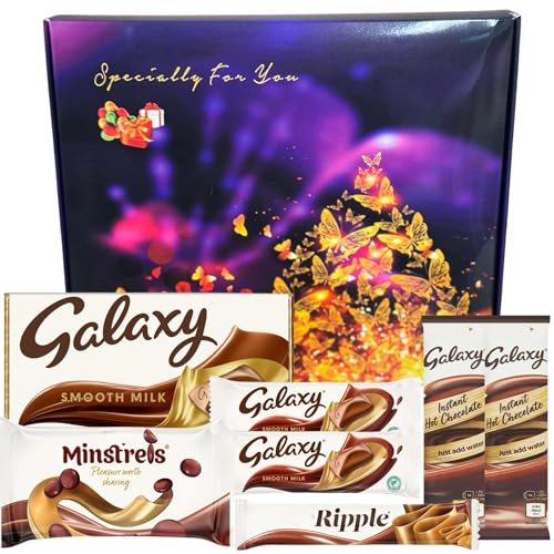 Galaxy Milk Chocolate Gift Box Hamper – 7 Assorted Treats Letterbox Gift Set with Chocolate Bars, Ripple, Hot Chocolate & Minstrels | Birthday & Christmas Gifts for Kids, Women, Men, Mom & Dad