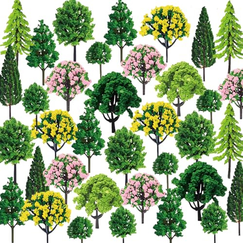 SUNXBUK 55 Stück Miniaturbäume, Modellbaum, 3 ~ 7 cm, gemischtes Modell, Baum, Züge, Architektur, Miniaturbäume, Mini-Modell, Diorama-Baum für Bastellandschaft