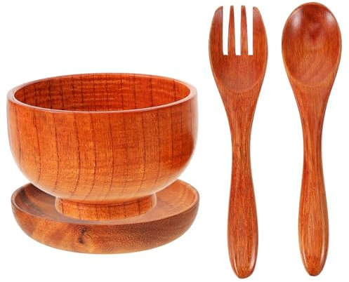Cabilock Wooden Salad Bowl Spoon and Fork for Cooking Fruit Bowl for Kitchen Serving for Salad
