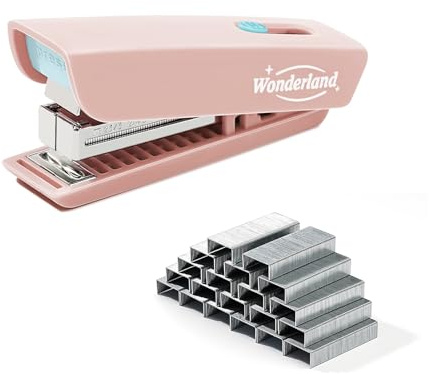 BAYTORY Niedlicher Mini Heftgerät, klein Tragbarer Tacker mit 1000 24/6 Heftklammern, manueller Schreibtischhefter für Schule und Bürobedarf (Rosa)