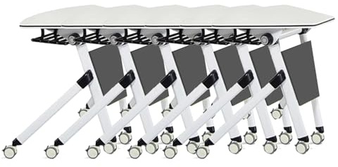 Meedlopia Klappbarer Konferenztisch, runder Büro-Besprechungstisch für 8 Personen, rechteckiger beweglicher Schulungstisch mit Rädern zum Lernen, Arbeiten und Essen, freie Kombination