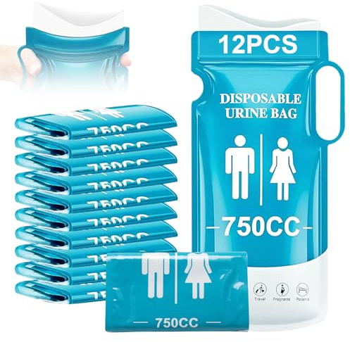 Samamoca 12 Stück Urinbeutel Für Unterwegs,Urinbeutel Für Camping Toiletten,Urinbeutel Für Unterwegs Mit Gel,750Ml Pinkelbeutel für Unterwegs, Camping, Reisen, Auto Stau, Outdoor