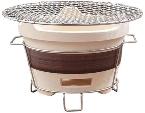 Estufa de barro pequeña para acampar, parrilla de carbón portátil, parrilla de carbón redonda ventilada, estufa para preparar té con rejilla de hierro y rejilla, de para fiestas en