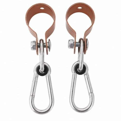 BAUSTER® Lot de 2 crochets de balançoire - Avec mousqueton - Collier de serrage rond Ø 50/80/100/120 mm - Galvanisé doré - Fixation de balançoire pour bois rond dans le jardin et la tour de jeu (Ø 50