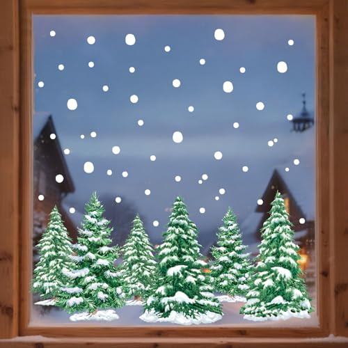6 Blatt Weihnachten Fensterbilder Weihnachtsbaum Doppelseitig Fensterdeko Wiederverwendbar Fenstersticker Selbstklebend Fenster Aufkleber Deko Winter für Glas Kinderzimmer Fensterfolie