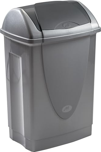 Poubelle 50L en plastique recyclé – Couvercle basculant – Gris Silver – 44x34x65 cm – Grande capacité – Fabriquée en France -Idéale Cuisine, Bureau, Cellier - M home by Mazzei