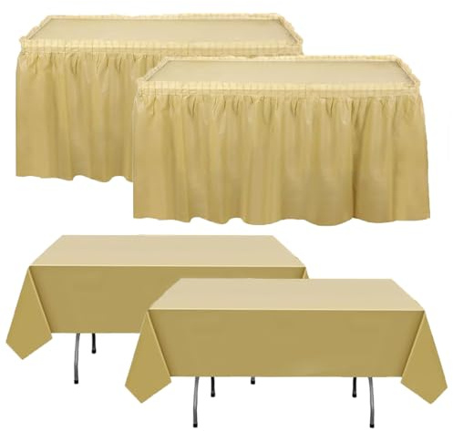 MLETULIPS 4 tovaglie in plastica antimacchia, 137,2 x 274,3 cm, confezione multipla da 426,7 x 73,7 cm, usa e getta, per matrimoni, compleanni, feste di Pasqua (dorato)