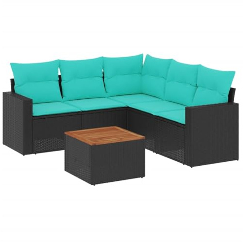 vidaXL 6-teiliges Loungeset mit Kissen Polyrattan Schwarz Gartenset Gartenmöbel Terrassenset Gartenbank Terrassenmöbel Loungebank Lounge Set Garten