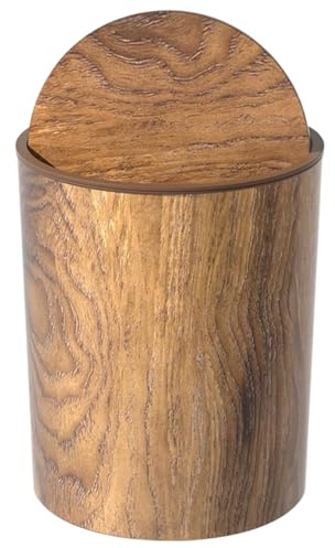 Lawnrden Retro-Mülleimer, Holzmaserung, kleiner Mülleimer mit Schwingdeckel, runder, wiederverwendbarer Abfallkorb für Schlafzimmer, Wohnzimmer, Küche, Badezimmer |.Bin