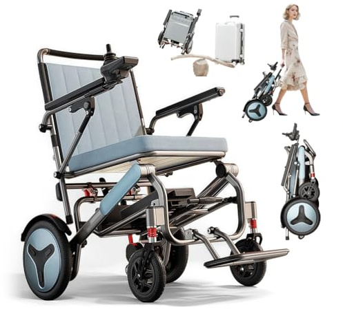 ZQHQKJ Elektrorollstuhl faltbar ultraleicht, Rahmen14,9 kg, 400W Motor, mit 150 kg Tragkraft, 12/20/30Ah Lithium-Akku (25–50 km), für Senioren & Reisen, mit Federung, für Wohnung & Gelände,30Ah