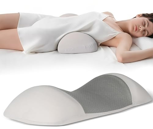 Cozary Almohada Lumbar, 55x25x8 cm Cojín Lumbar Ortopédico en Espuma Viscoelástica, Soporte Ergonómico Ajustable para Cama, Sofá, Silla Oficina y Coche, Alivia la Tensión Lumbar, Funda Lavable, Gris