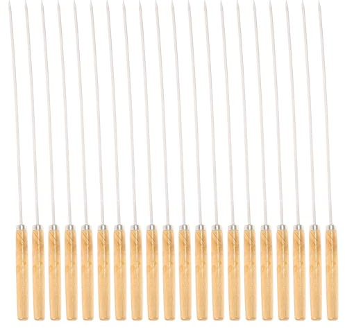 TOYANDONA Brochetas para Barbacoa de Acero Inoxidable Planas 335 CM con Mango de Madera Ergonómico Juego de 30 Piezas para Asar Carne Pollo y Verduras en Parrilla y Camping