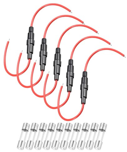 QUARKZMAN 5x20mm Sicherungshalter mit 18 AWG mit 5A Glassicherung | 5 Stück 250V 10/15A Kunststoff Schraubverschluss Feinsicherungshalter