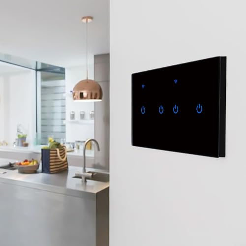 Interruttore da parete WiFi Smart Touch, 2 gang 10 A 220 V, controllo touch con app Tuya, per Alexa e Smart Life per controllo vocale remoto, pannello in vetro temperato, per illuminazione domestica