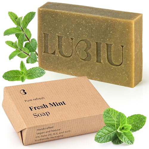 lubiu Savon Menthe Poivrée 100g - Artisanal Savon Solide Corps et Cheveux pour Homme - Mains, Visage, Barbe - Naturel Gel Douche Solide - Cadeaux Homme Savonnette