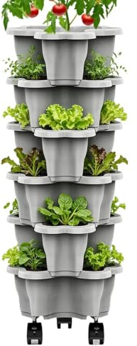 Générique Jardin Vertical, 25x10 cm Support à Fraises Roulant 6 Niveaux Empilable, Pots de Tour à Fraises,pour intérieur/extérieur, terrasse, lit surélevé, Serre, Fleurs et