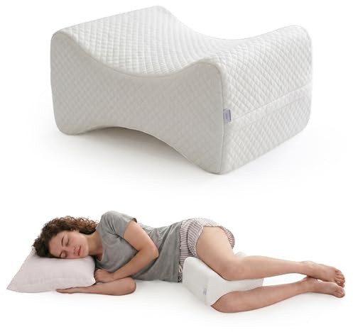 LUXTROUS Knee Pillow for Sleeping on Side, Memory Foam Leg Pillow, Hip Pain Relief Knee Cushion, Sciatica, Lower Back Pain Ergonomic Knee & Leg Support Pillow with Washable Cover (Cream 25x20x15cm)