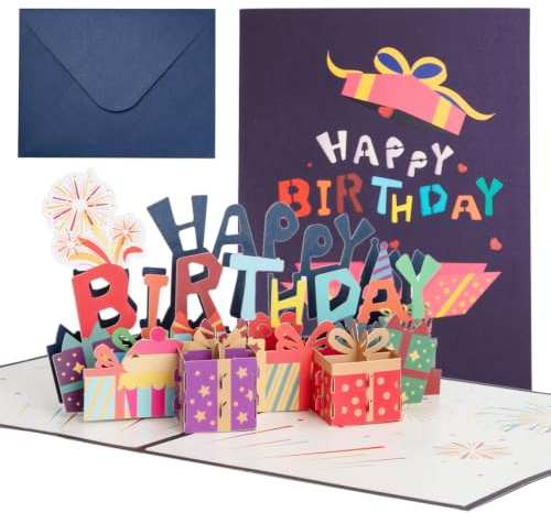 Carte Anniversaire 3D Pop-Up avec Enveloppe, Carte de Vœux Happy Birthday, Carte Pliable Artisanale,Cadeau d’anniversaire pour épouse, Petite amie, Hommes & Amis