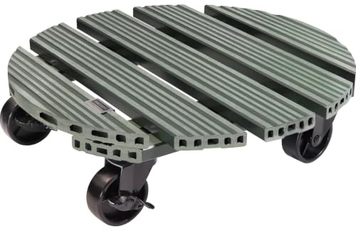 WAGNER Pflanzenroller WPC FSC® Ø 38,5 x 11 cm I Blumenroller für Außenbereich + Innenbereich I Kübelroller FSC® Wood Plastic Composite, grün I 2 Feststeller I Tragkraft 100 kg - 20055801