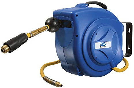 as - Schwabe 12612 10 m Retractable Compressed-Air Hose Reel and 1 m Connection Hose - Blue