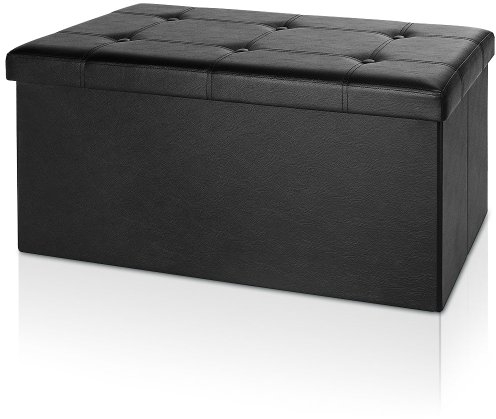 Casaria® Sitzbank mit Stauraum Faltbar Schwarz 80x40x40cm Gepolstert Deckel Kunstleder Schlafzimmer Wohnzimmer Flur Sitztruhe Truhenbank Polsterbank