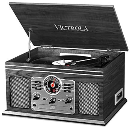 Victrola VTA-200B-GRY 6 en 1 Music Center Bluetooth CD 3 Vitesses Tourne-Disque AM FM Gris