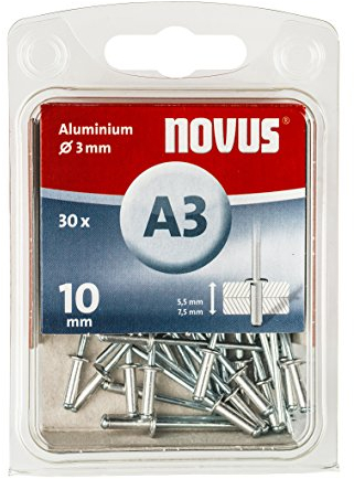 Novus 045-0022 Rivetti ciechi A 3 x 10 in Alluminio, 30 Pezzi, Grigio, 10 mm