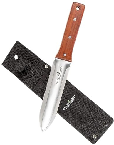 Garden Guru Hori Hori Gardening Knife for Weeding, Digging, Pruning, and Cultivating - Stainless Steel Full Tang Blade | Marks for Measuring Planting Depth