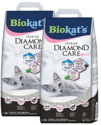 Biokat's Diamond Care Fresh Katzenstreu mit Babypuder-Duft - 2 Sack (2 x 10 L)