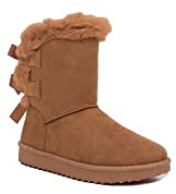 Bottes fourrées femme avec ruban noeud satiné et fourrure synthétique - Camel - Taile 37 EU