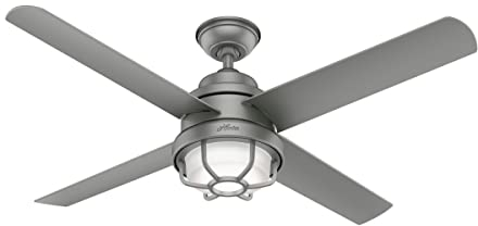 HUNTER Searow Indoor/Outdoor Ceiling Fan with LED Light and Wall Control, 54, Matte Silver