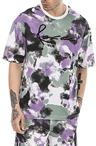 RED BRIDGE T-Shirt da Uomo Maglietta Manica Corta Oversize Cotone Scollo Rotondo Stile Batik Viola XL