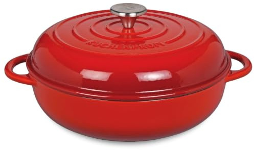 KÜCHENPROFI Gusseisen Gourmetpfanne mit Deckel, 28 cm, classic red | Schmortopf-Alternative, für Induktion, Grillgeräte und alle Herdarten, hitzebeständiger rostfreier Edelstahlknopf
