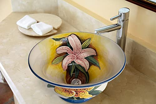 Bathroom Ceramic Floral Sink, Guest Bathroom Vessel Sink, Above Countertop Basin, Bowl Sink for Powder Room, Bathroom Remodeling, Washstand