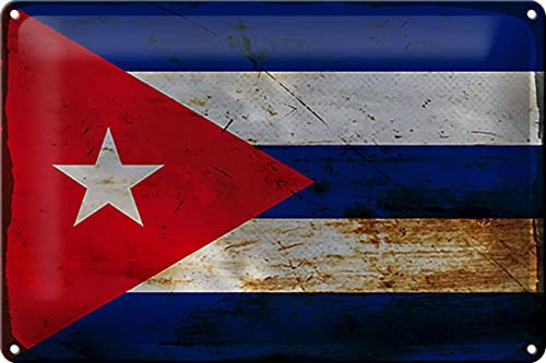 Cartel de chapa con bandera de Cuba (30 x 20 cm), diseño de bandera de Cuba