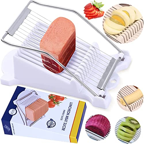 Egg Slicer Luncheon Meat Slicer - Egg Cutter Multipurpose Dinner Breakfast Stainless Steel Wire Slicer,Uniform Slice For Fruit,Onions,Banana,Pitaya,Soft Food and Ham,Simple Use and Easy Cleaning